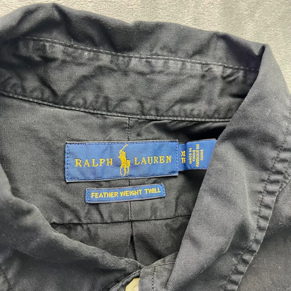 Camisa Ralph Lauren Peso Pluma Sarga Manga Corta Abotonada Negra Para Hombres XL Foto 4 de 4