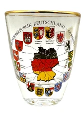 German Deutschland Crests shot glass Vintage  Souvenir Glass Good Time