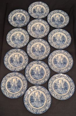 Vtg (13) Pcs LIBERTY BLUE Independence Hall Staffordshire Ironstone England NICE