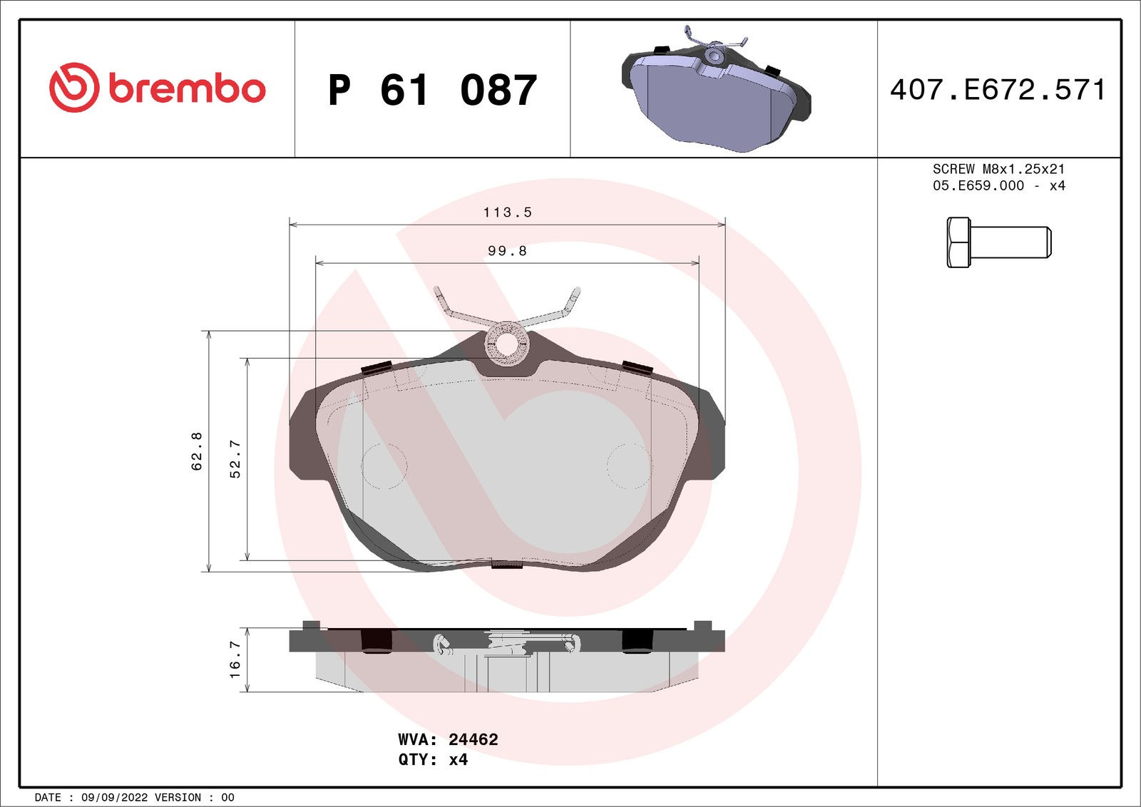 Brembo Bremsbelagsatz, Scheibenbremse P 61 087 Für Citroën (Df-Psa) - Bild 5