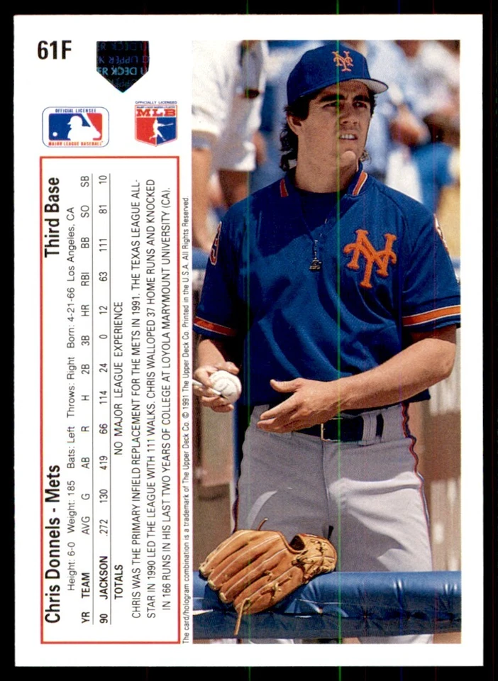 1991 Upper Deck Final Edition Chris Donnels RC New York Mets #61F - Image 2 of 2