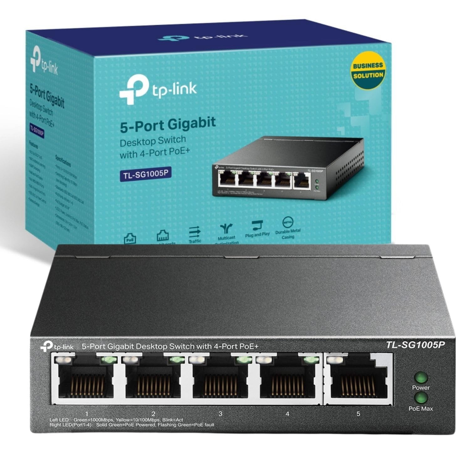 TP-Link TL-SG1005P 5-Port Gigabit Desktop 5-port Gibabit|65W 4xPoE+, Black