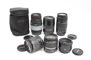 Surtido de lentes vintage con montura Canon para cámara de enfoque automático con tapas de lentes x 6