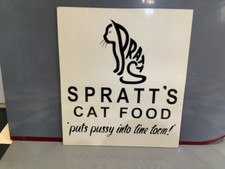 Enamel Style Hand Painted Spratts cat food sign, vintage, kitchen, retro