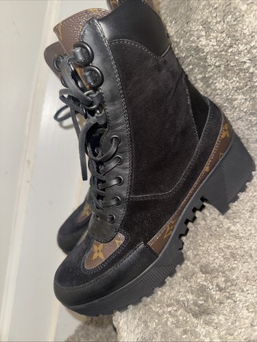 Louis Vuitton Women's Monogram Leather Combat Boots Size 38