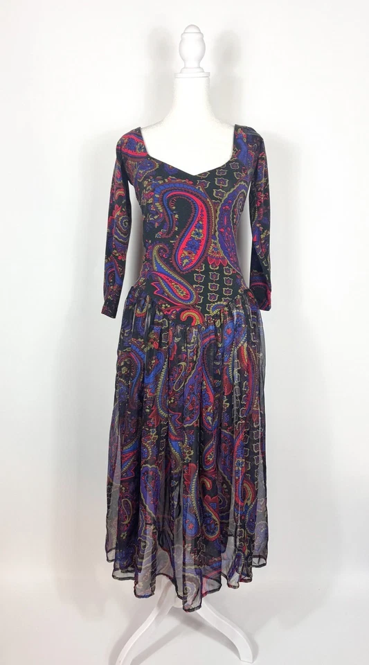 Vestido Betsey Johnson Punk Label Paisley Cintura Caída Años 80 Foto 2 de 4