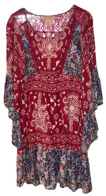 Flying Tomato Red Blue Boho Peasant Dress Bell Sleeve OpArt Festival Sz L