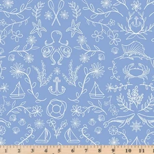 Yacht Club Main Sky C15920-SKY Nautical   100% Cotton Fabric By the half yard