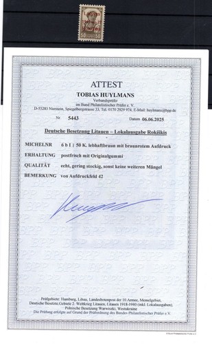 Lithuania Roskiskis 6bI Flawless MNH Unstamped BPP Certified (y80911
