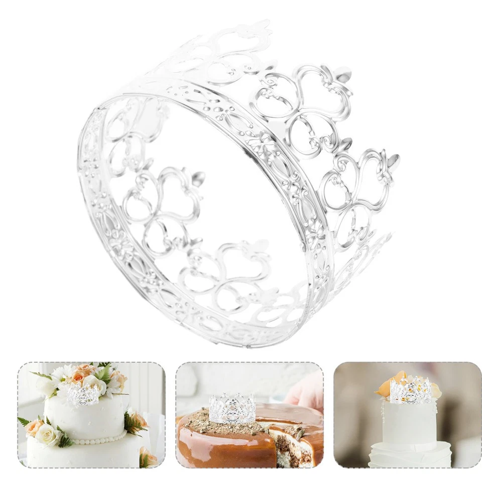  Corona d'argento per torta Topper Mini Corona Decorazione per torta Matrimonio - Immagine 2 di 4