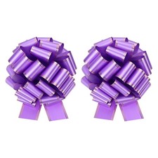 2 Pcs 10 Inch Large Pull Bow Car Ribbon with Gold Edge for Wrapping, Purple