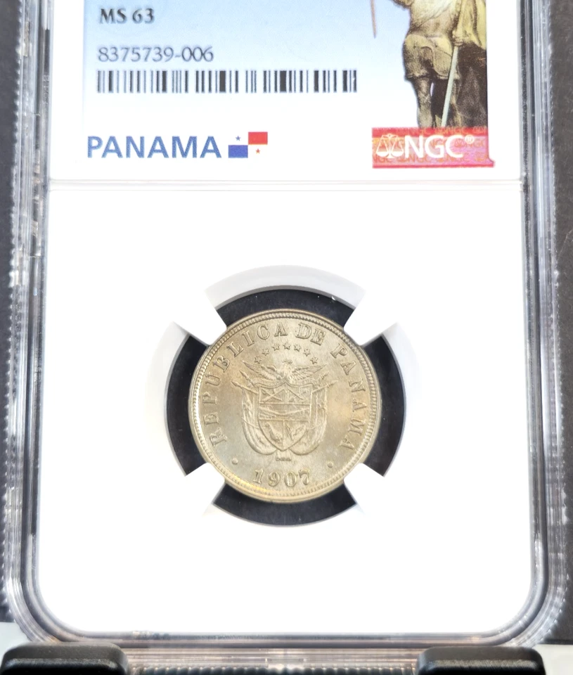 1907 PANAMA SILVER 2.5 CENTESIMOS NGC MS 63 RARE BEAUTIFUL MINT STATE - Image 3 of 3