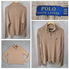 Polo Ralph Lauren Quarter Zip Cable Knit Sweater Men's XXL Tan Beige Cotton Pony
