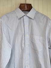 Brooks Brothers 346 Dress Shirt Mens 17 Blue Stripe Slim Fit Non Iron Cotton