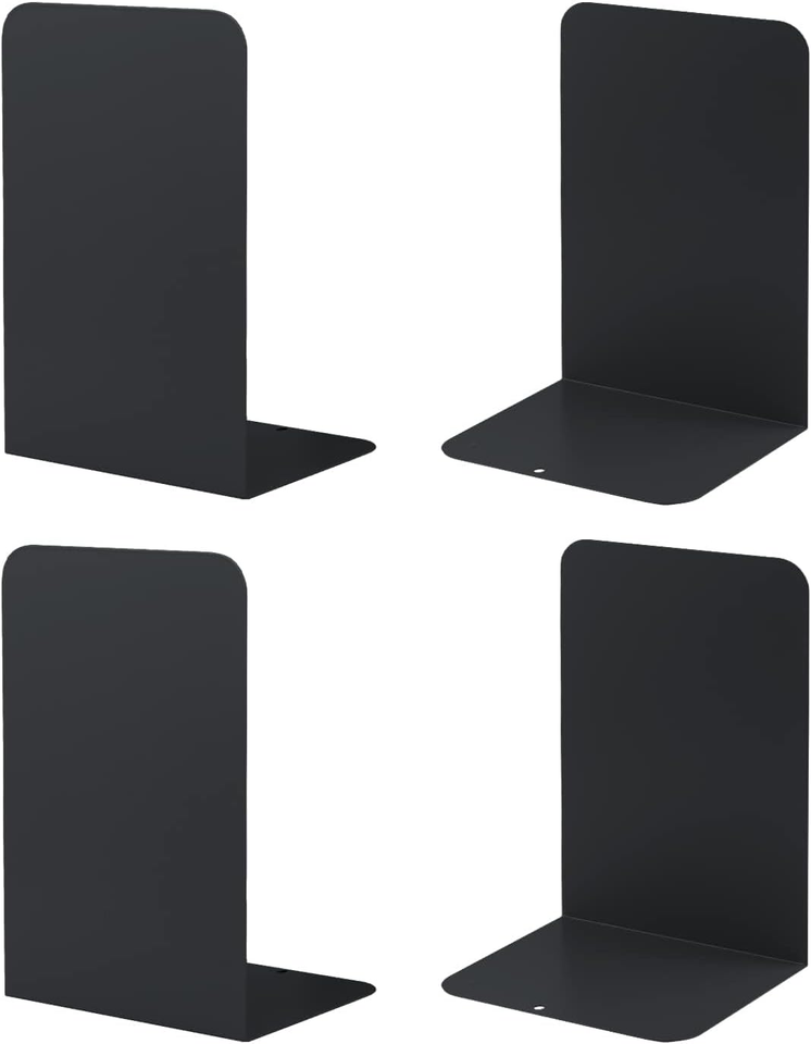 4 Pieces Bookends, Black Book End, Heavy Metal Non Skid Sturdy ...