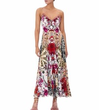 Camilla Dress Reign Of Roses Long Tie Front Size Extra Small XS Silk Floral Pink