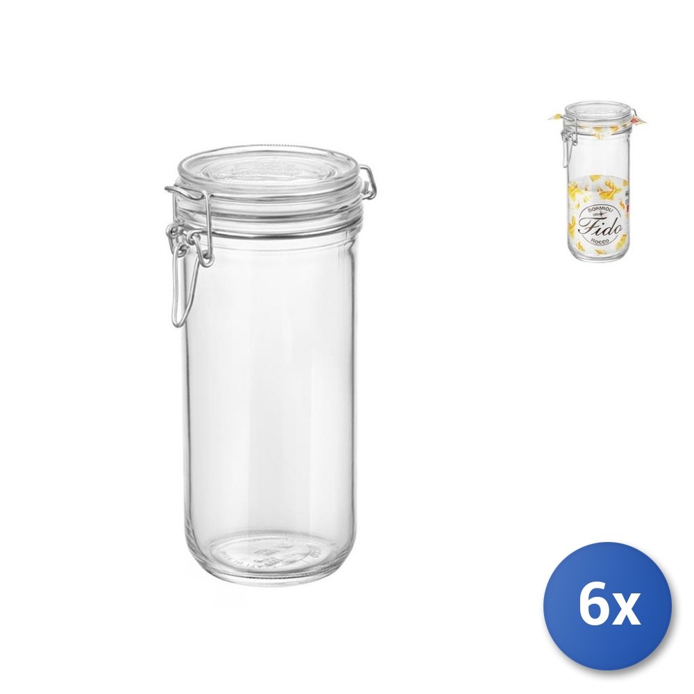 6X Bormioli Rocco Fido Cylindrical Glass Jars, Airtight Lid