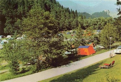Bled Gorenjska Oberkrain Slovenia Camping-Zaka Zelte Wohnwagen Nadelbaeume Berge
