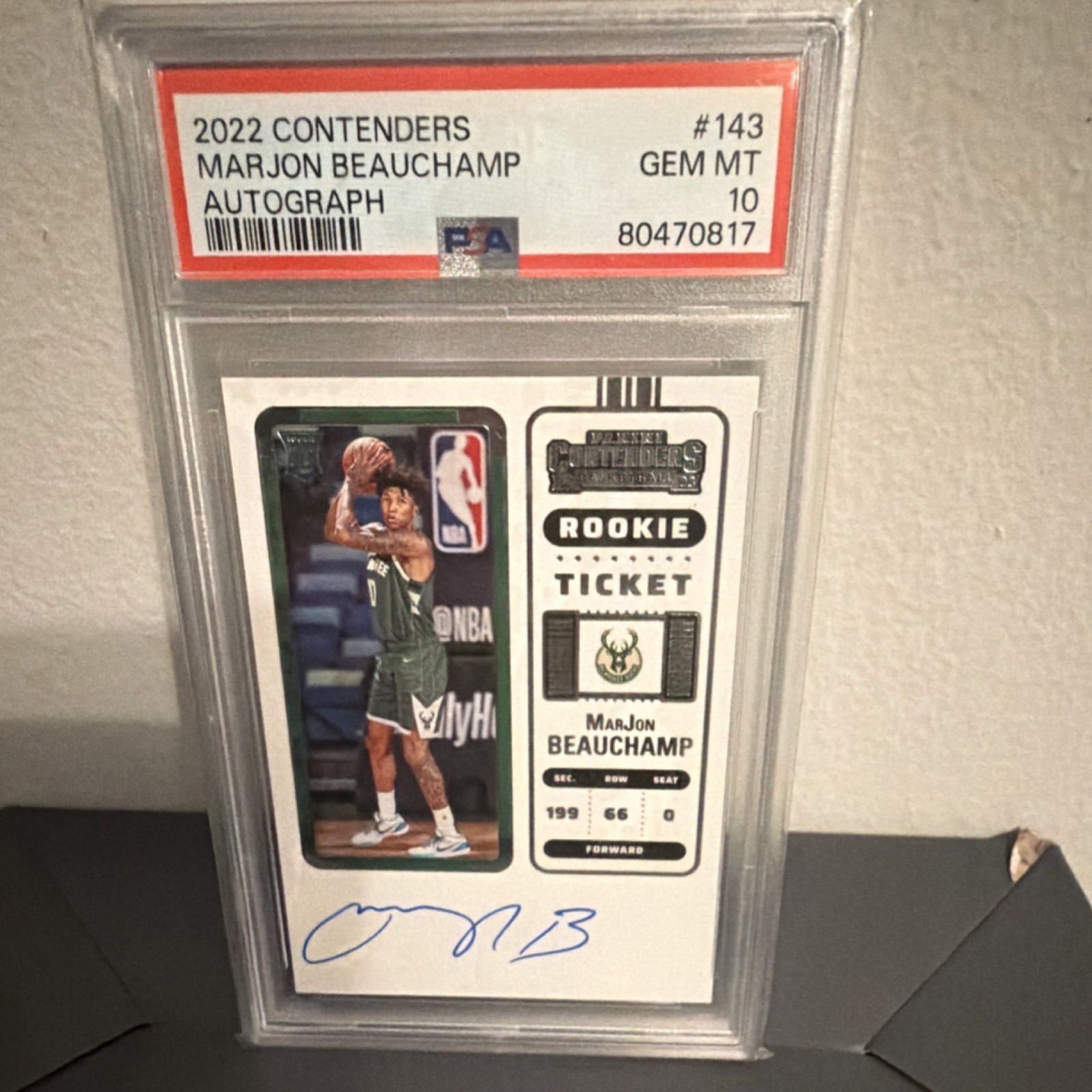 2022-23 Panini Contenders MarJon Beauchamp Bucks Rookie Ticket Auto #143 PSA 10