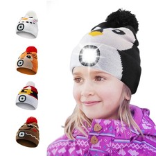 LED Beanie with Light for Kids, USB Rechargeable Headlamp Winter Cap Unisex W...
