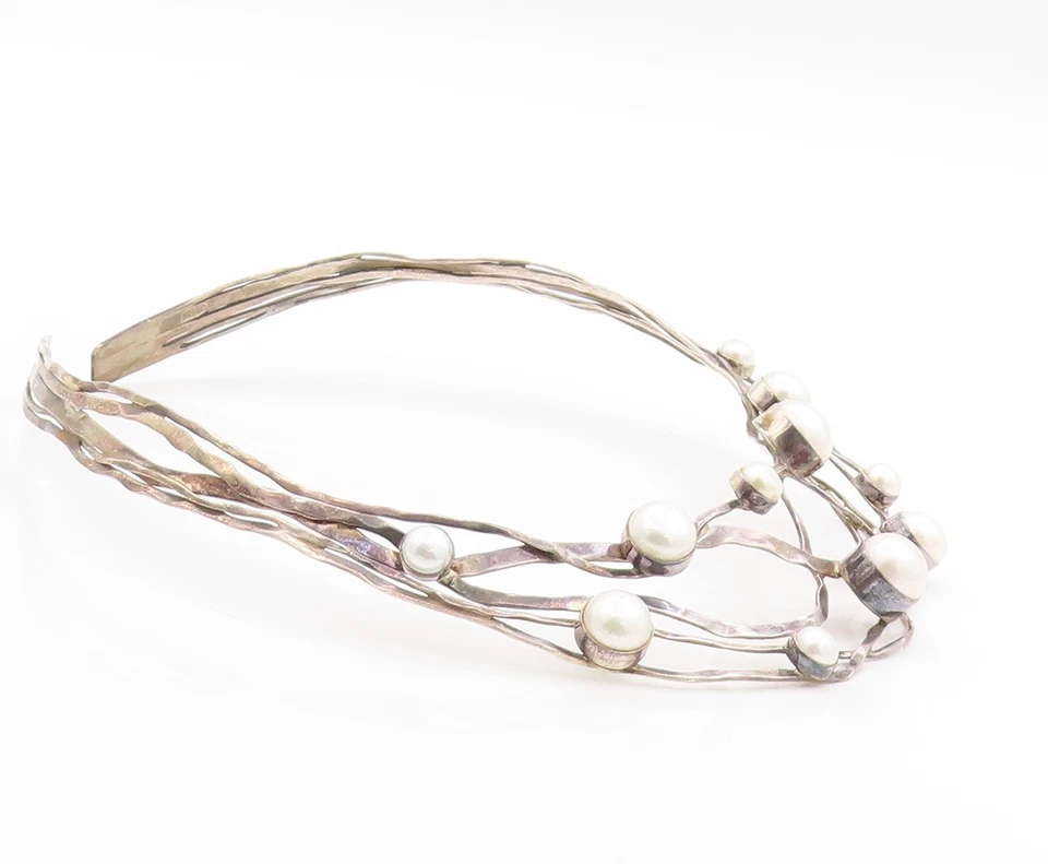 925 Пробы винтажное ожерелье жемчуг модернистский вложенный воротник ошейник NE4633 - Изображение 4 из 4