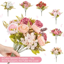 3 Bundles Artificial Peony Bouquet Vintage Flowers Bunch for Wedding Home Decor