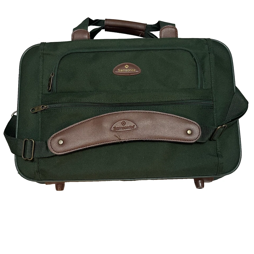 Bolso de Lona Samsonite Vintage Verde Marrón 21x14 x8 pulgadas Viaje Llevar con Correa Foto 3 de 4