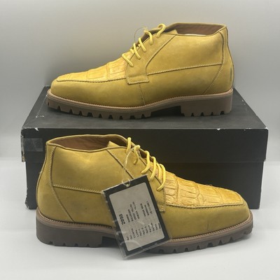 NEW SlickExotica Platform Mens Crocodile Leather Dress Boots Yellow SZ 8.5 READ