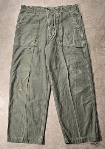 Vintage Military OG 107 Pants Button Sateen Trousers 33 X 26 Vietnam ERA