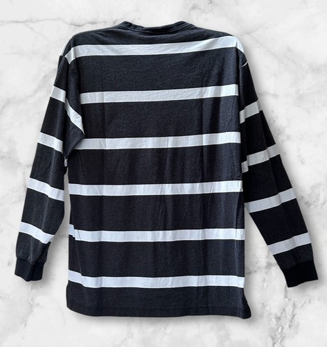 PINK Victoria's Secret Striped Black Gray White Logo Long Sleeve Top Size S - Picture 3 of 8