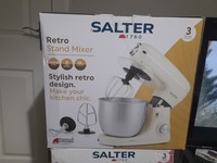 Salter Retro Cream Stand Mixer, 5L Bowl, 1300W, 8 Speeds, Dough Hook & Whisk