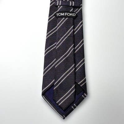 TOM FORD Neck Tie Purple White Black Striped 100% Silk Made in