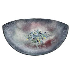 Decorative Oblong Metal Bowl Splatter Paint w/ Raised Swirl Center Design