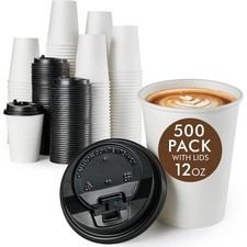 500 Pack 12 OZ Paper Coffee Cups, Disposable Cups With Lids,Cold/Hot Drinking