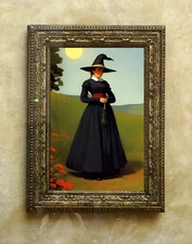 Witchcraft Art Girl Witches hat Witch Antique Look Harry Potter Style Art Signed