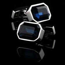 Blue Emerald Cut Cuff Links Sterling 925 Real Silver Handmade Jewelry For Men Cz