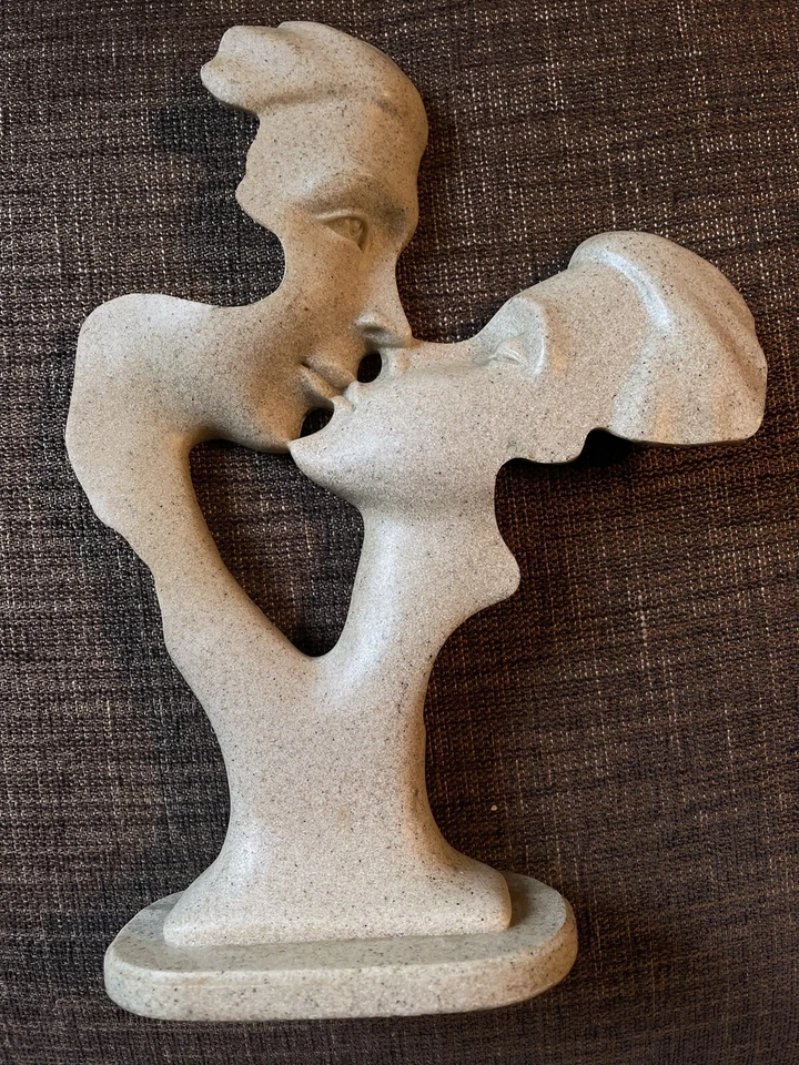 Kissing Lovers Romantic Figurine Sandstone-Look Resin 10" x 7" Artistic Decor - Image 3 of 3
