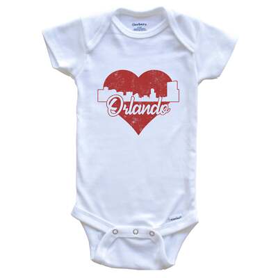 Retro Orlando Florida Skyline Red Heart One Piece Baby Bodysuit