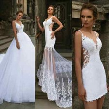 Elegant White Appliques Tulle Mermaid Wedding Dresses Sleeveless Bridal Gowns
