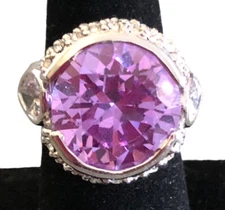 Amethyst White Topaz CZ Silver Tone Statement Ring Size 8.5 Presidium Tested