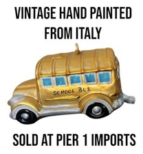 VINTAGE School Bus Hand Painted Blown Glass Ornament