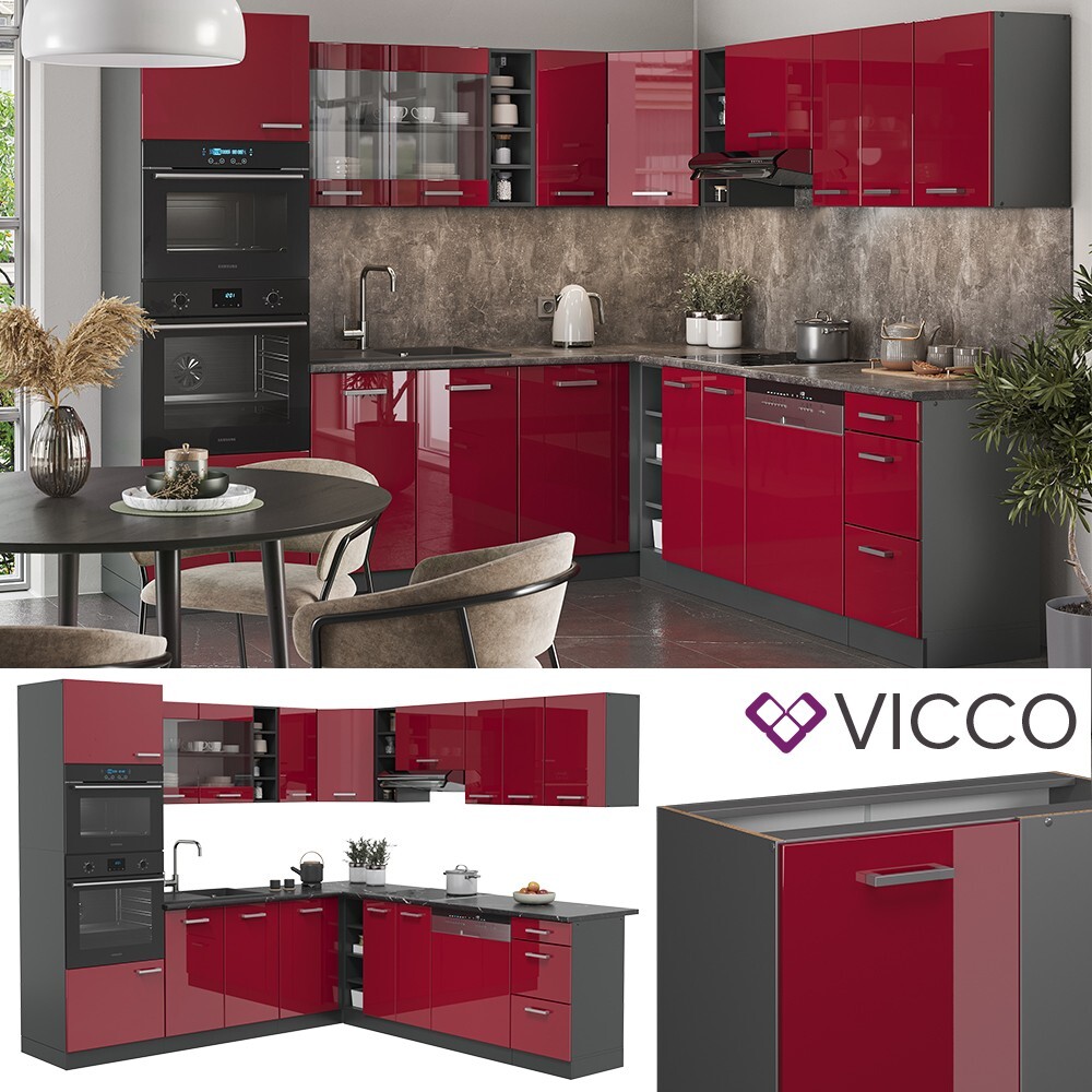 Cuisiniere Induction Cuisine D'Angle Vicco R-Line 160cm - Chêne Doré/ Anthracite - Sans Plan De Travail - Modulaire Meubles Cuisine Chêne Doré Anthracite