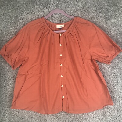 Universal Thread Puff Short Sleeve Button Front Women Blouse Sz-M Rust-color