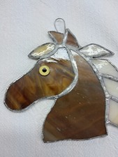Stained Glass Sun Catcher HORSE HEAD 5.5T X 5.5W new Brown and gold Newly made