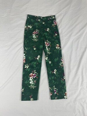 H M Women Green Floral Skinny Pants Size