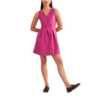 New Boden Mini Dress Size 14 R Pink V-Neck Wool-Blend Sleeveless Fit & Flare