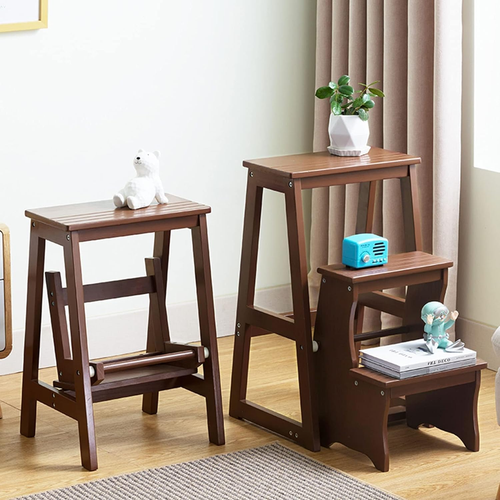 Kitchen Stools Folding Step Stool Wooden Ladder Stool 3 Layer Household Step Cha - Picture 8 of 12