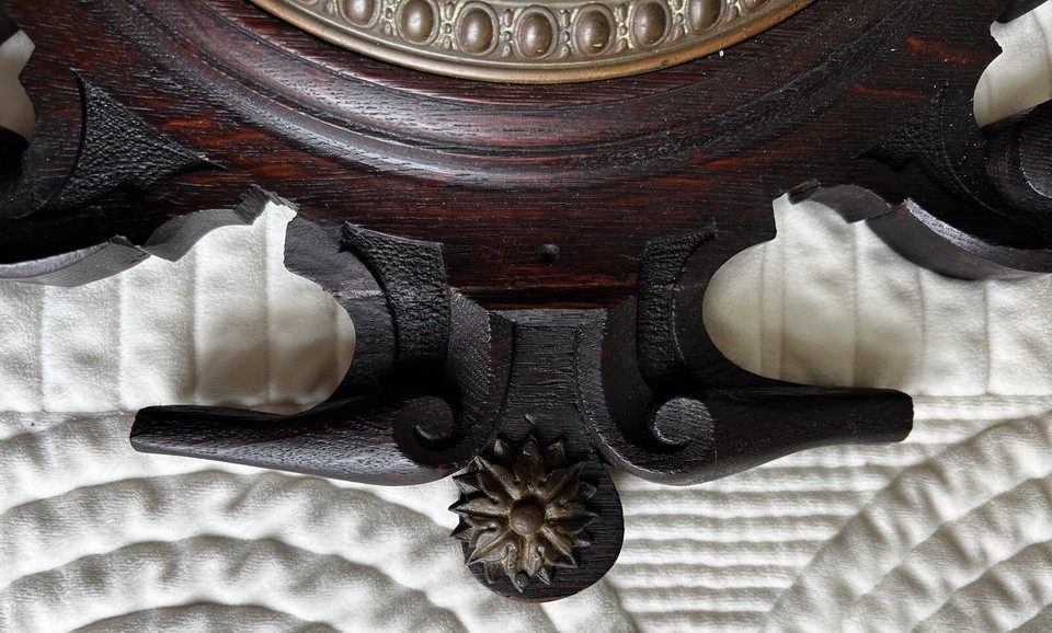 Antique Wall Clock German Or French ? Bronze Cherub Carved Wood 19th