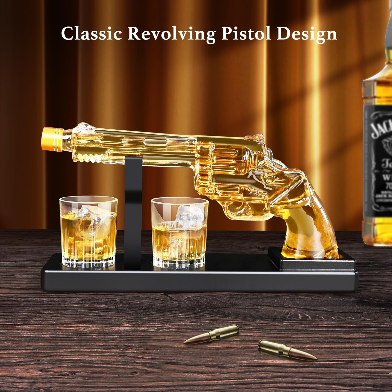 Whiskey Gun Decanter Sets for Men, Liquor Decanter Set with Two Shot Glasses,...