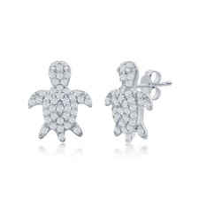 Sterling Silver CZ Turtle Stud Earrings